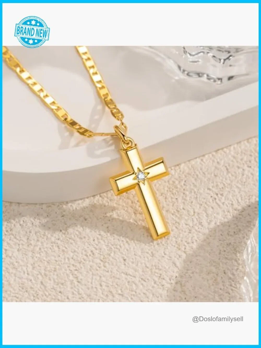 14k Gold Cross Pendant Necklace Minimalist Dainty Chain CZ Stone Gift